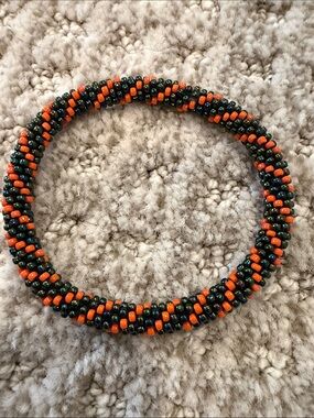 Fair Trade Seed Bead Roll On Bracelet from Nepal - Orange & Dark Green